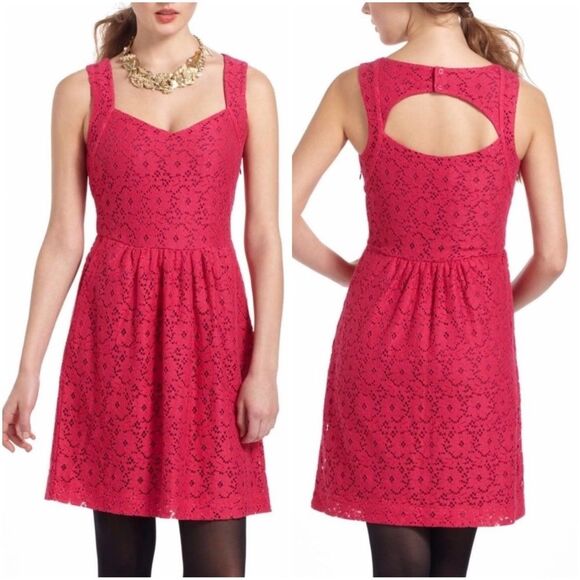 Anthropologie Deletta Silverfield Lace Eyelet Dress in Fuchsia Pink - Picture 3 of 10